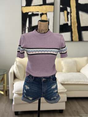 Amy Byer California Girls Ribbed Knit Short Sleeve Sweater Size L